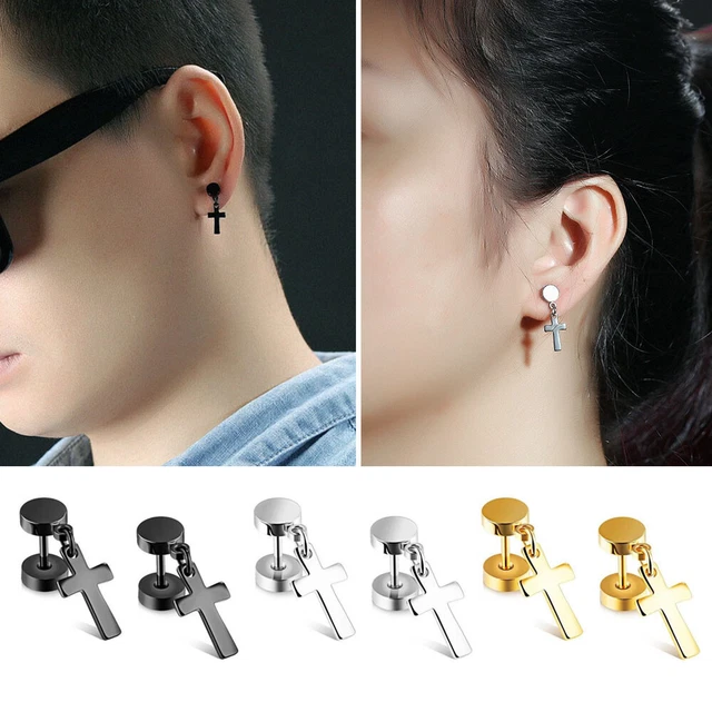 Boucles D'Oreilles Croix Larme Argent 925 - Style Punk Gothique, Hypoallergéniques Hommes Femmes