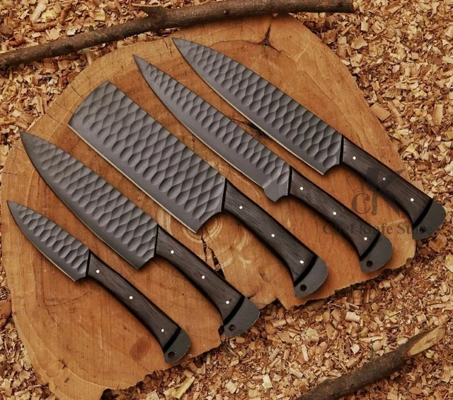 Custom Handmade High Carbon Steel Kitchen Chef Knives BBQ Set with Leather Pouch