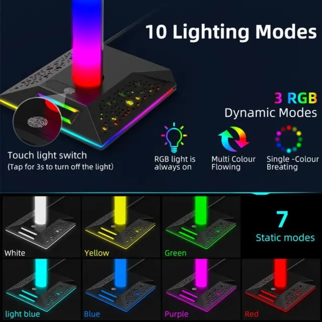 RGB LED Kopfhörerständer USB Anschluss Steuerpult Gaming Halter, Headset O0O3