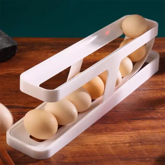 Refrigerator Egg Dispenser Auto Rolling Egg Holder 2Tier Storage Rack -