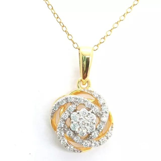 0.15 Ct Brilliant Real Moissanite 14K Yellow Gold Plated Love Knot Pendant 18"