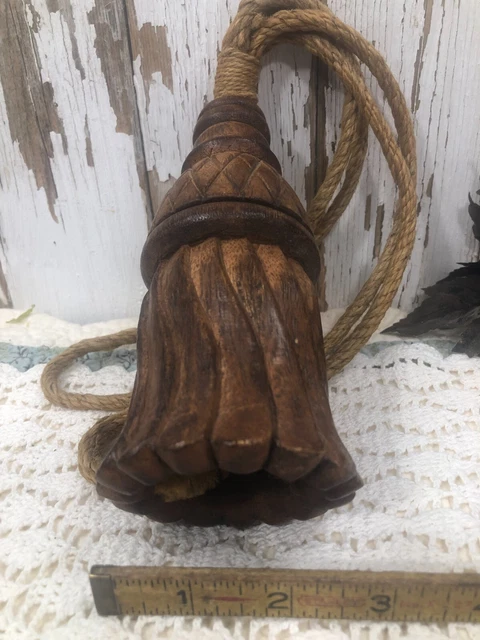 Lot of 6 Vintage Carved Wood Curtain Tie Backs Hooks Finial French Rustic 7" 3