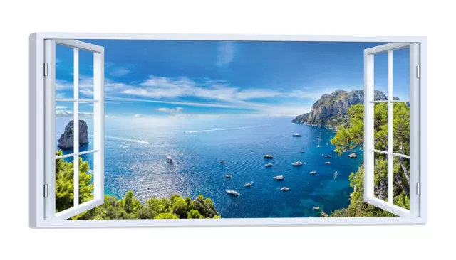 Quadro Stampa su Tela con Telaio in Legno Finestra capri