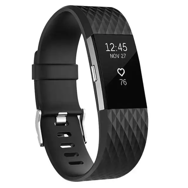 Bracelet de Montre Silicone TPU Gomme Souple pour Fitbit Charge 2 Noir Taille L