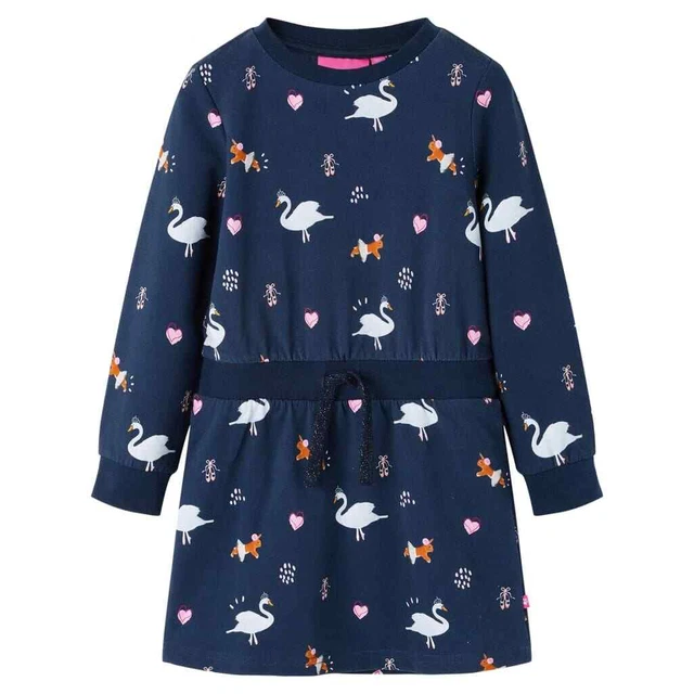 Abito da Bambina a Maniche Lunghe con Stampa Cigno Blu Marino 92 vidaXL