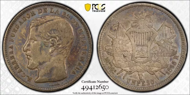 1868-R Guatemala Silver Peso PCGS VF35 - KM#186
