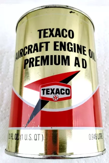 Vintage TEXACO Aircraft Engine Oil Premium AD 1 Quart Metal Can - Unopened