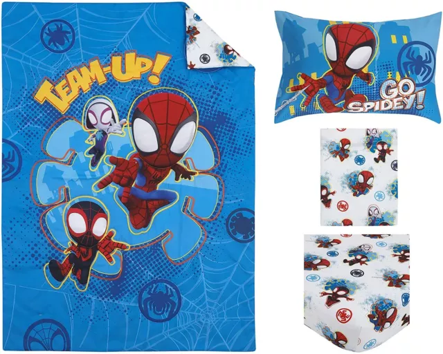 Spidey Toddler Cot Bed Comforter Quilt & Sheet Set Boys Junior Blue Spiderman Ne