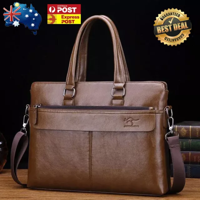 14'' Mens Briefcases Leather Laptop Work Shoulder Bag Portable Business Messenge