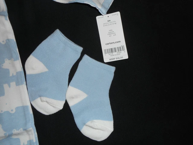Carters 3-Piece Infant Baby Boy Polar Bear Converter Gown Set - Size 6 Months - 2