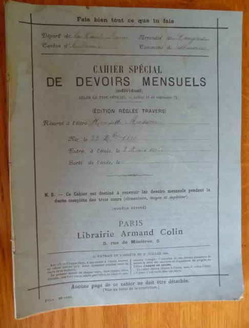 "CAHIER SPECIAL de DEVOIRS MENSUELS" Ancien CAHIER COMPLET