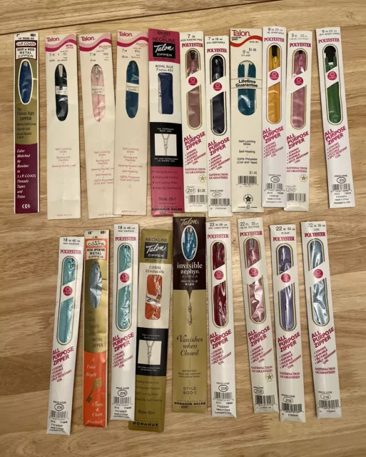 Lot of 20 Vintage Zippers Talon Coats & Clark J&P Nylon Metal Polyester Sew New