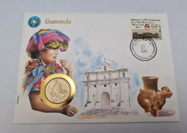 25 Centavos 1988 Envelope Stamp Excellent Condition Coin Guatemala 🇬🇹
