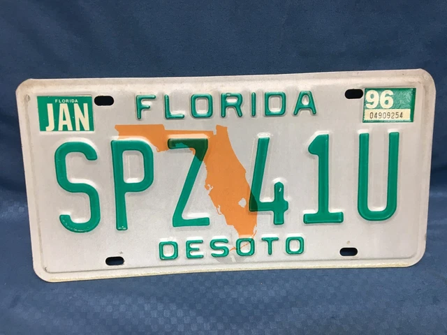 VINTAGE FLORIDA LICENSE Plate Desoto County Orange State Green Letters