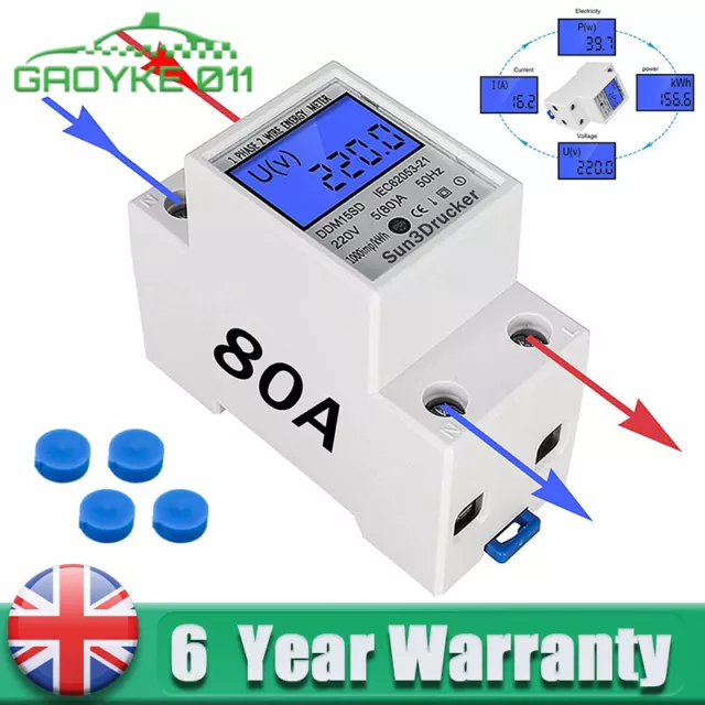 80A LCD Digital Single Phase Electronic Energy KWh Meter Din-Rail Energy Meter