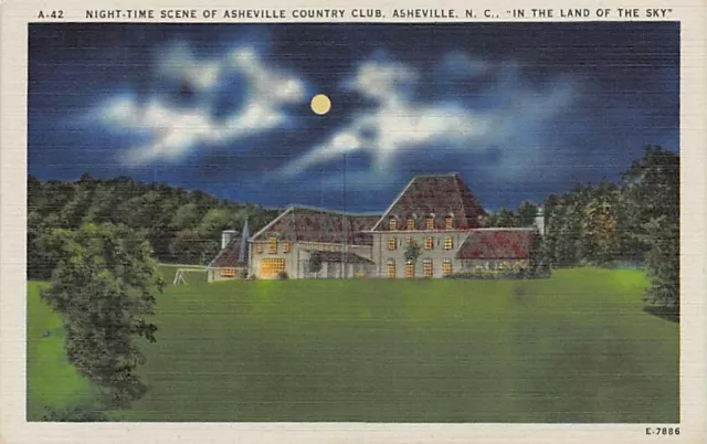Postcard NC: Night View, Asheville Country Club, North Carolina, Linen, Unposted