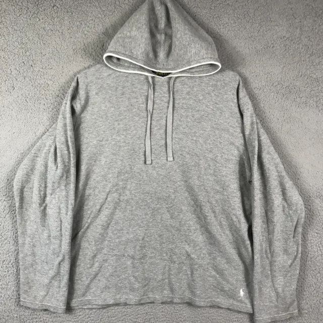Polo Ralph Lauren Hoodie Mens Large Gray Thermal Hooded Long Sleeve Cotton