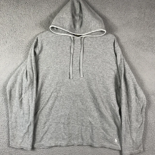 Polo Ralph Lauren Hoodie Mens Large Gray Thermal Hooded Long Sleeve Cotton
