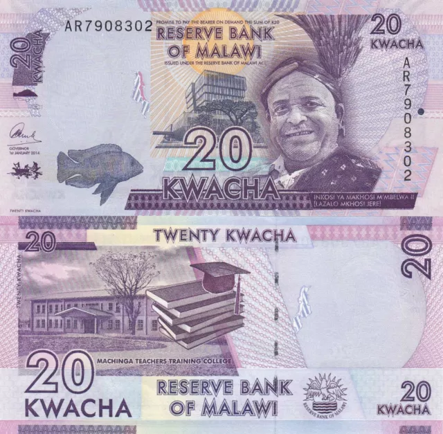 Malawi 20 Kwacha (1.1.2014) - Central Bank Building/Teacher's Colleges p-63a UNC
