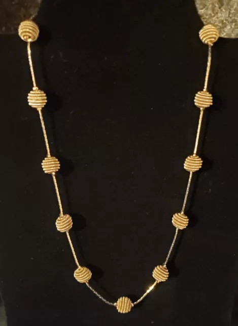 Vintage Disco Gold Tone Necklace Coil Spiral Ball Station Cobra Chain 18"