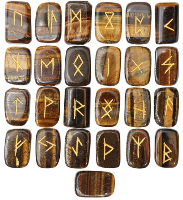 Tiger Eye Cube Rune Set Crystal Stones Set Elder Reiki Healing gemstone 25 Pcs