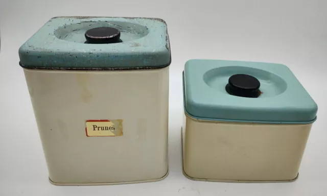 Vintage Retro 1950s Worcester Ware Duck Egg Blue/Green Storage Canister Tin x 2 