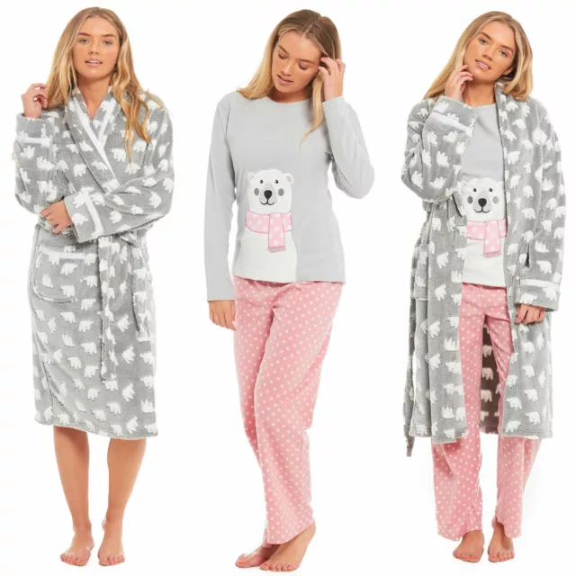 Ladies Pyjama Dressing Gown Women Polar Fleece Pj Night Lounge Wear Bath Robe