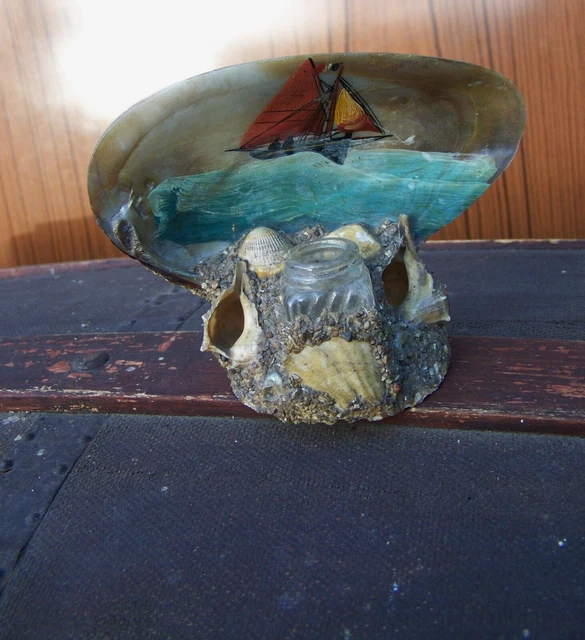 Bougeoir à Main En Nacre , Coquillage , XIX ème, Souvenir DArcachon Metal Argente Laiton 183483