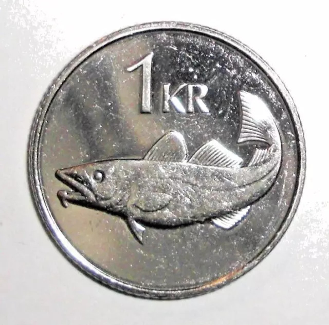 2007 Iceland Coin 1 kronur Cod Fish Lake River Animal Europe Wildlife