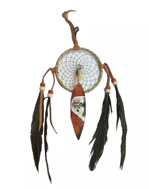 Wolf  , Hand Painted Feather , 3"Dreamcatcher , Arts & Crafts ,Southwest Art , 1