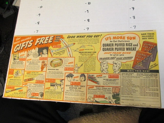 newspaper ad 1930s DICK TRACY AVIATION CAP + more,QUAKER cereal box premium
