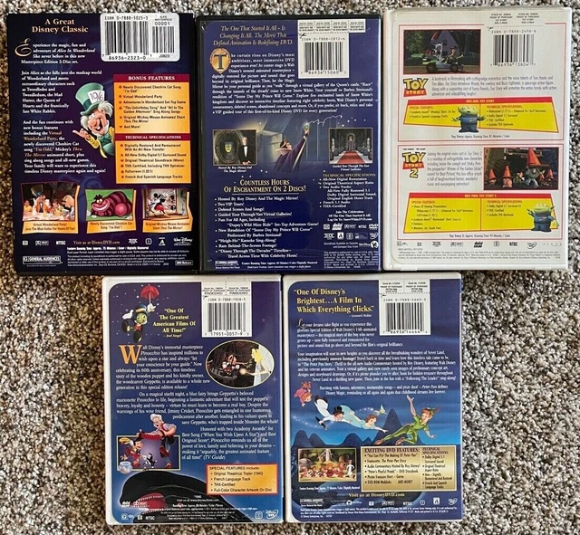Disney Alice Wonderland, Snow White, Pinocchio, Peter Pan, Toy Story Like New! 2
