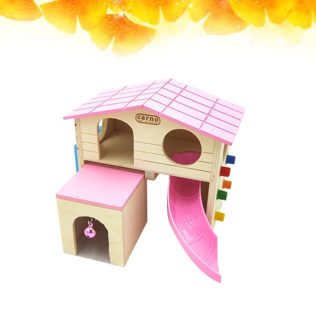 Colorida casa de hámster de madera para dormir casa de juego suministros para mascotas campana divertida