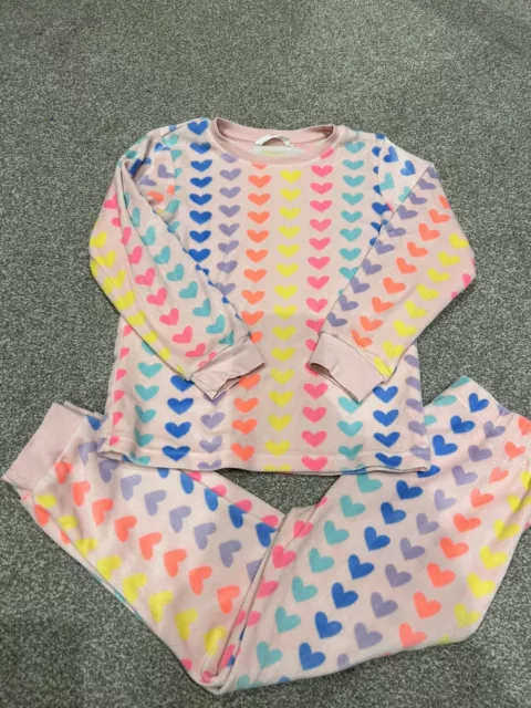 Set pigiami per ragazze M&S età 5-6 cuori rosa inverno pile manica lunga arcobaleno