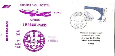 B0379-1er  VOL POSTAL  AIRBUS A300 AIR FRANCE  AGADIR  CASABLANCA  4/11/77 