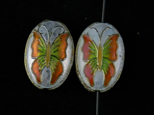 2Pics Fine Chinese Brass Inlay Cloisonne *Butterfly* 2Faces Pendants PP033