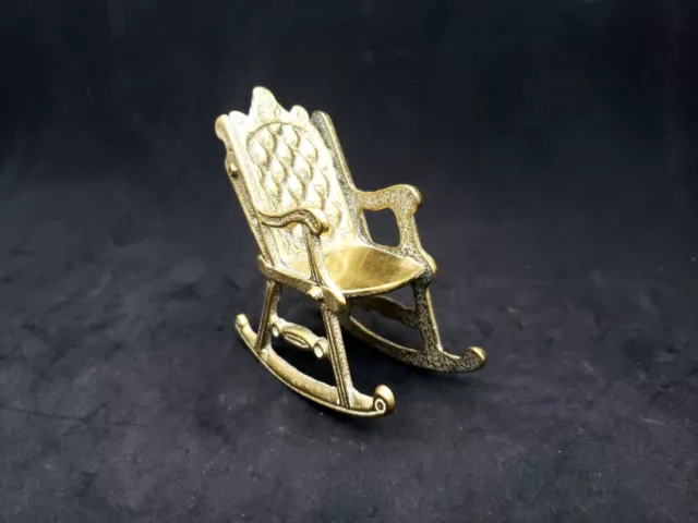 Vintage Miniature Brass Doll House Victorian Rocking Chair Rocker
