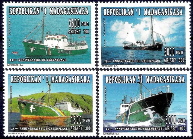 Madagascar 1996 Ships Greenpeace Boats Nautical Sailing Environment 4v MNH