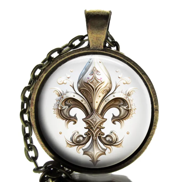 Fleur de Lis Necklace 24" Artisan Art Nouveau Inspired Photo Jewelry Gift