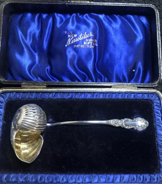 Antique Victorian White Metal -Novelty Nautilus Shell Sifter Spoon