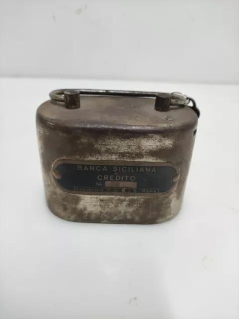 SALVADANAIO In METALLO Vintage Banca Siciliana Di Credito 1 Chiave
