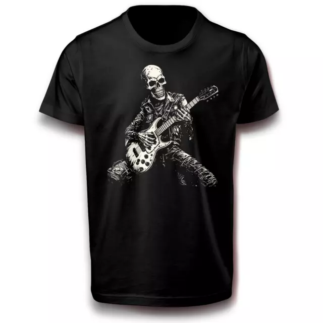Skelett mit E Gitarre Musiker Totenkopf Skull T-Shirt 152 - 3XL Baumwolle Musik