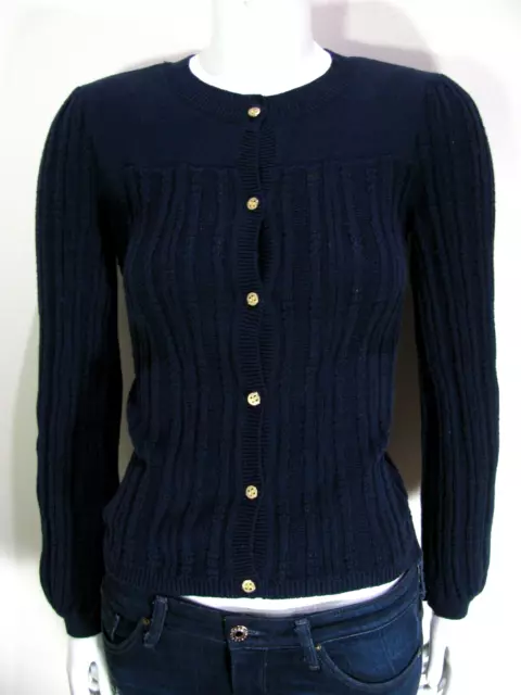 Juicy Couture Sweater Womens Size L Blue Cable Knit Long Sleeve Belted Cardigan