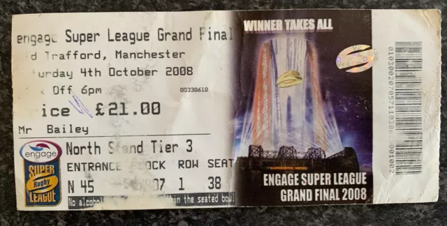 Rugby League Grand Final St Helens V Leeds 2008 Ticket Stub