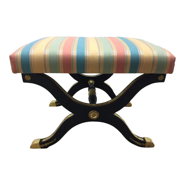 1920s Vintage Hollywood Regency Painted X-Base Stool