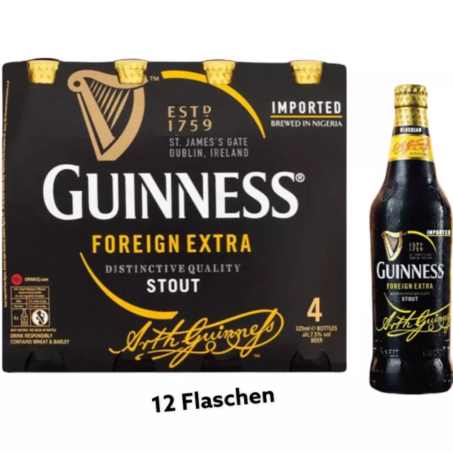 12x Guinness Foreign Extra Stout Bier in der 0,325 l Flasche aus Nigeria 6,03/L