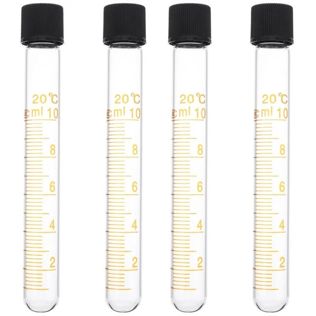 4 Pcs Experiment Testing Vials Glass Tube Scale Test Tube Containers Lids Cover