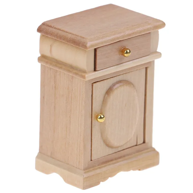 1:12 Dollhouse Miniature Wood Color Bedside Table Cabinet Model Furniture To-wf