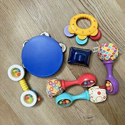 Lot of 7 Baby Toddler Musical Toys Rattles Tambourine Maracas Bell