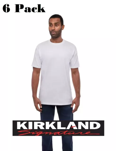 6 Pack Kirkland Signature Men's Cotton Crewneck T-Shirt in White in 3 Sizes